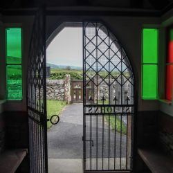 Stained glass in Church porch