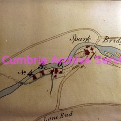 Crake Mills, plan of 1834. 'New' and 'old' weirs marked 